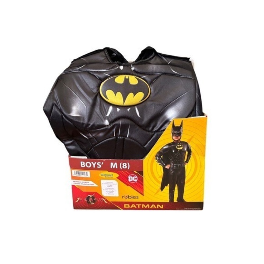 DC Comics Batman Boys Costume SZ M 8 Padded Muscle Suit Cape Mask Halloween NEW